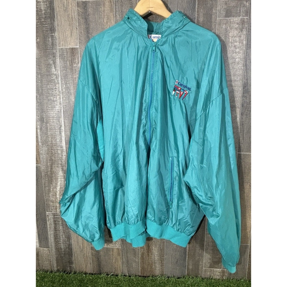 Vintage Carnival Cruise Windbreaker Jacket Teal Nylon Men's Large‎ Retro 80s 90s